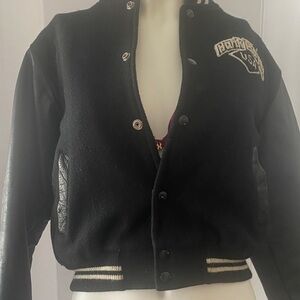 Stylish Black Varsity Jacket with Embroidered Logo